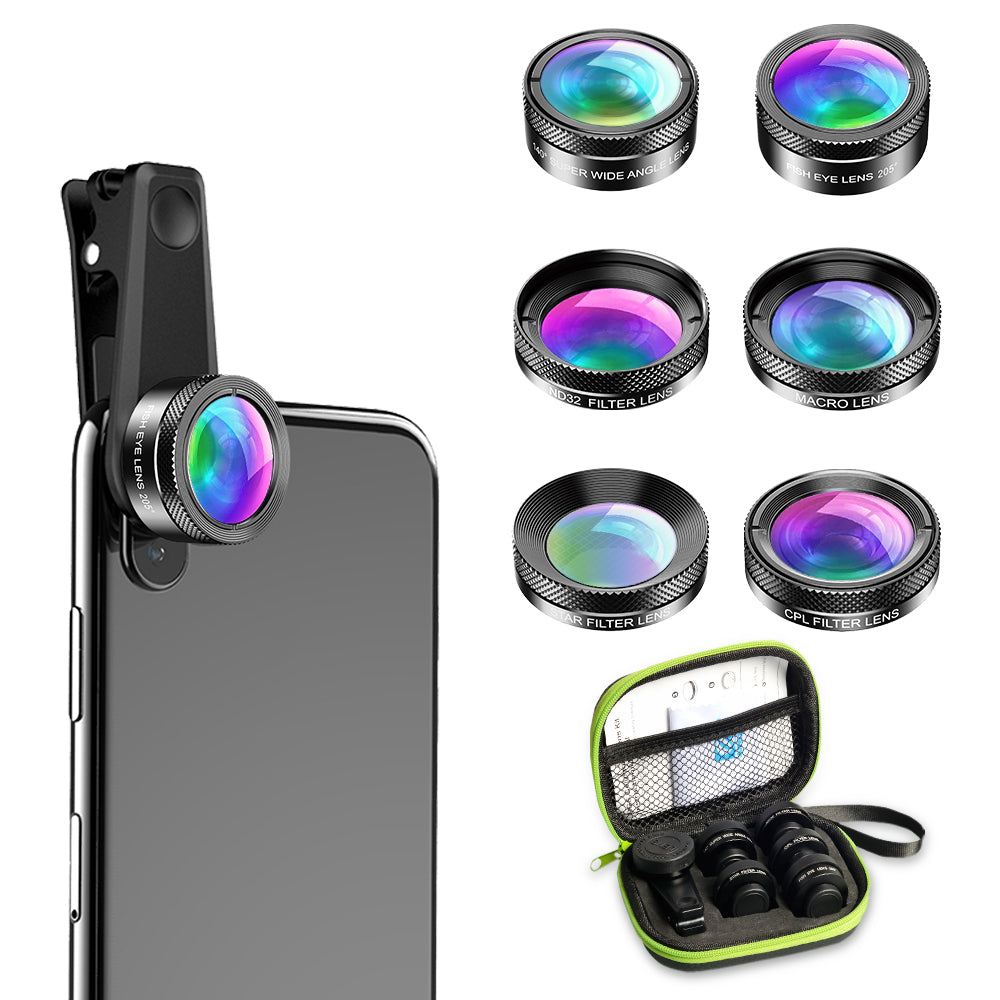 APEXEL APL-DG6V2 HD Multi-function Wide Angle/Star Filter/Macro/Fisheye/ND Filter/CPL Filter 6-in-1 Lens Kit