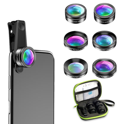 APEXEL APL-DG6V2 HD Multi-function Wide Angle/Star Filter/Macro/Fisheye/ND Filter/CPL Filter 6-in-1 Lens Kit