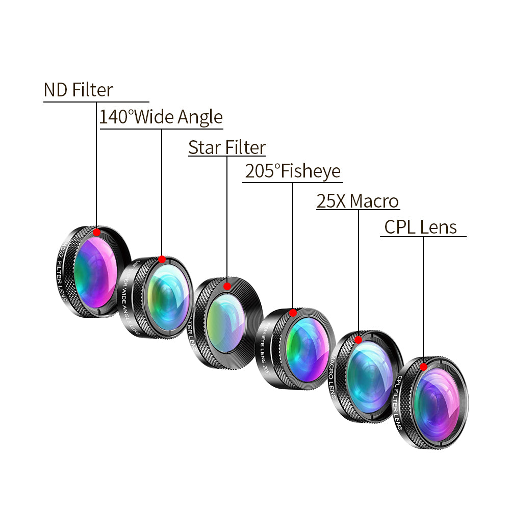 APEXEL APL-DG6V2 HD Multi-function Wide Angle/Star Filter/Macro/Fisheye/ND Filter/CPL Filter 6-in-1 Lens Kit