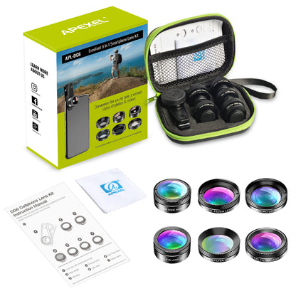 APEXEL APL-DG6V2 HD Multi-function Wide Angle/Star Filter/Macro/Fisheye/ND Filter/CPL Filter 6-in-1 Lens Kit