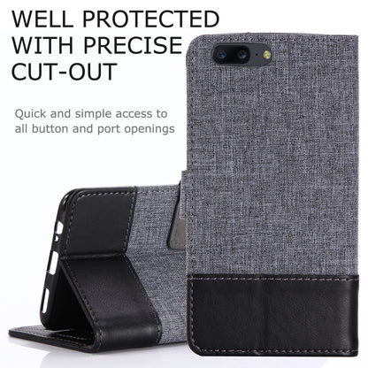 MUXMA Splicing Leather Canvas Stand Mobile Phone Case for OnePlus 5