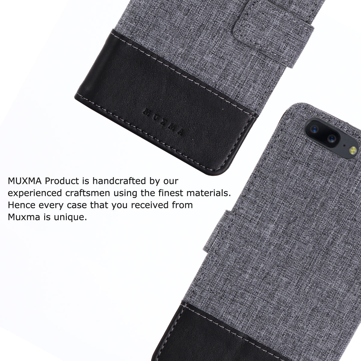 MUXMA Splicing Leather Canvas Stand Mobile Phone Case for OnePlus 5