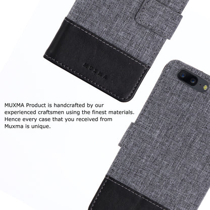 MUXMA Splicing Leather Canvas Stand Mobile Phone Case for OnePlus 5