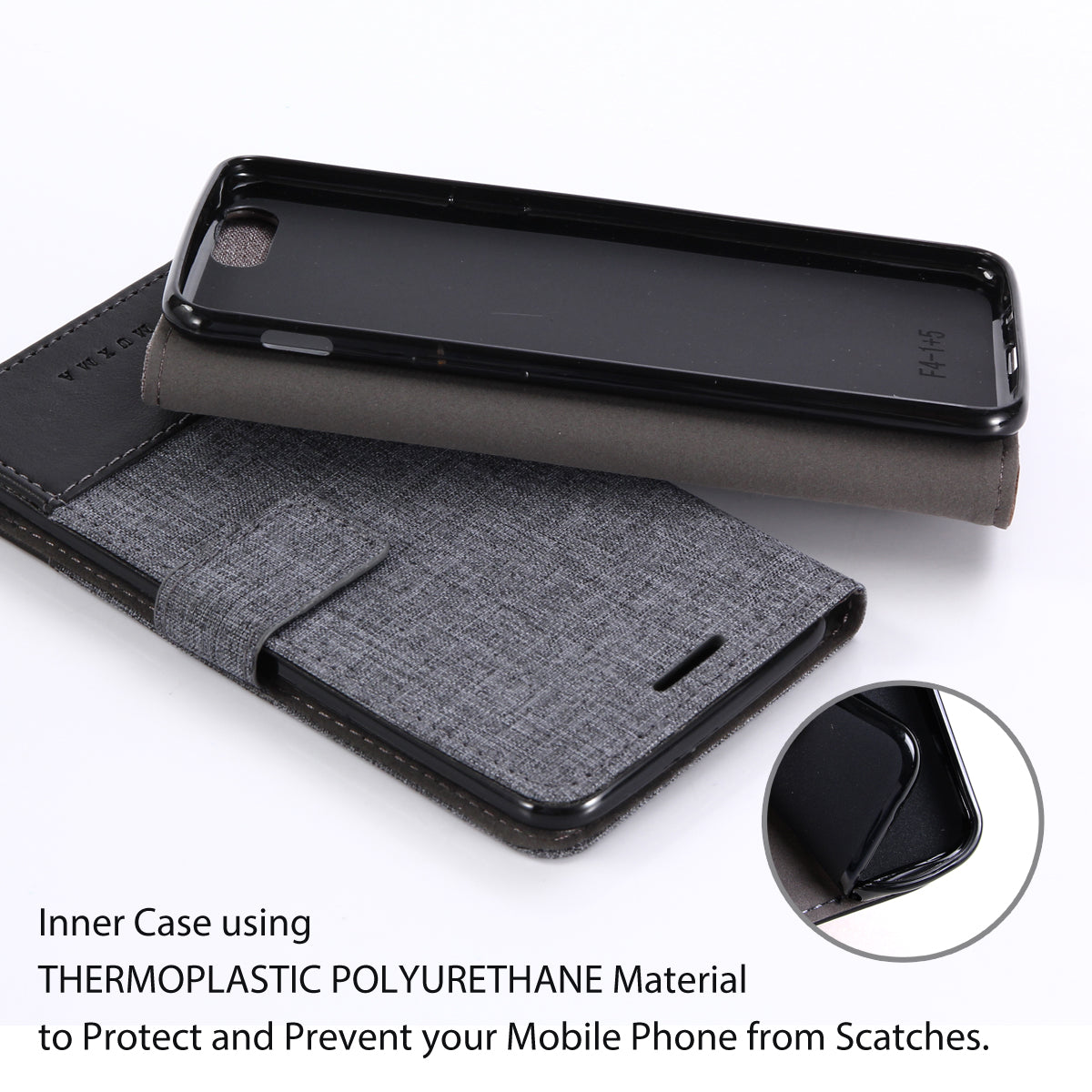 MUXMA Splicing Leather Canvas Stand Mobile Phone Case for OnePlus 5