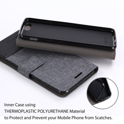 MUXMA Splicing Leather Canvas Stand Mobile Phone Case for OnePlus 5