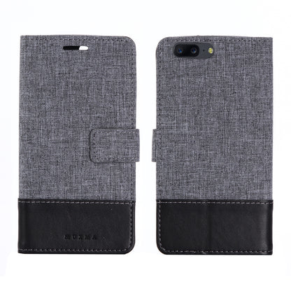 MUXMA Splicing Leather Canvas Stand Mobile Phone Case for OnePlus 5