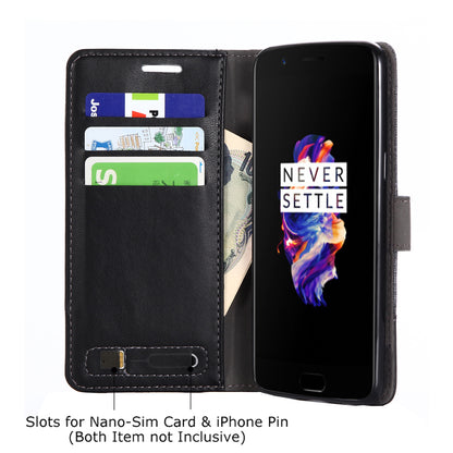 MUXMA Splicing Leather Canvas Stand Mobile Phone Case for OnePlus 5