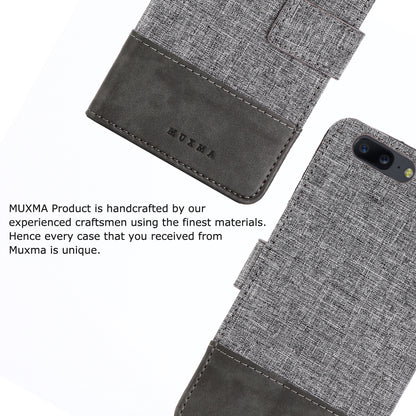 MUXMA Splicing Leather Canvas Stand Mobile Phone Case for OnePlus 5