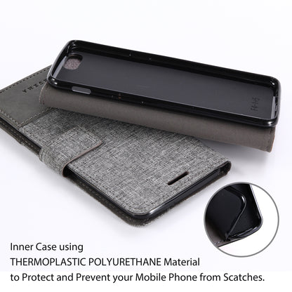 MUXMA Splicing Leather Canvas Stand Mobile Phone Case for OnePlus 5