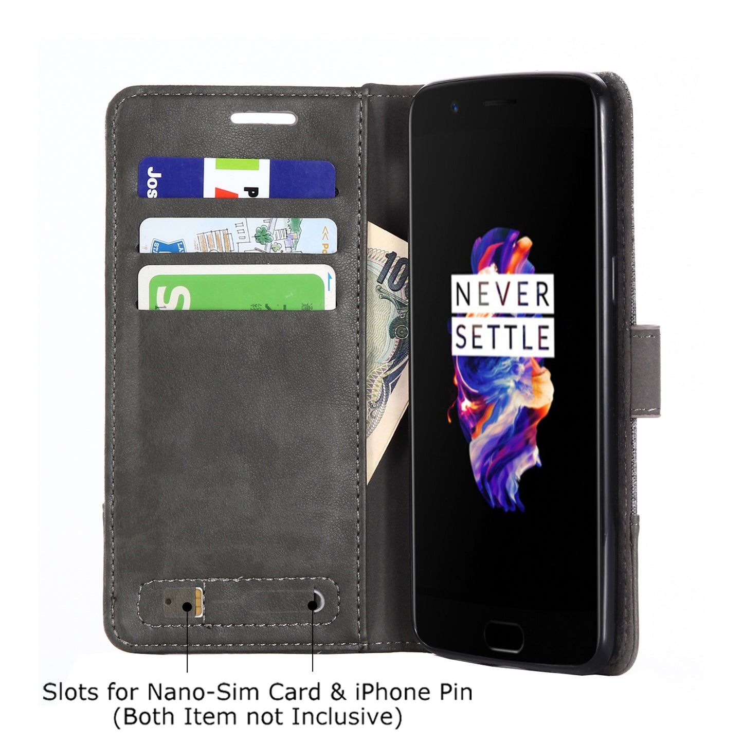 MUXMA Splicing Leather Canvas Stand Mobile Phone Case for OnePlus 5