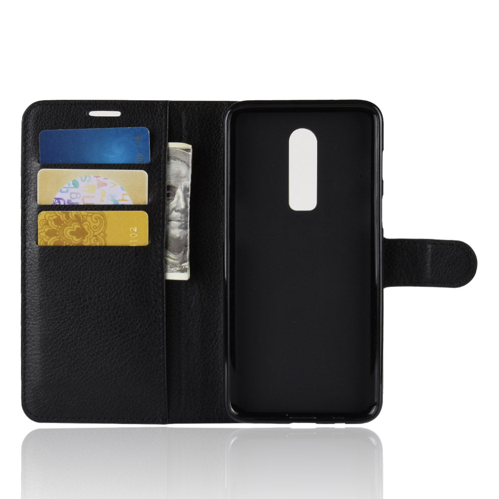 Litchi Skin Leather Stand Cover with Card Slots for OnePlus 6 Cell Phone Case Shell