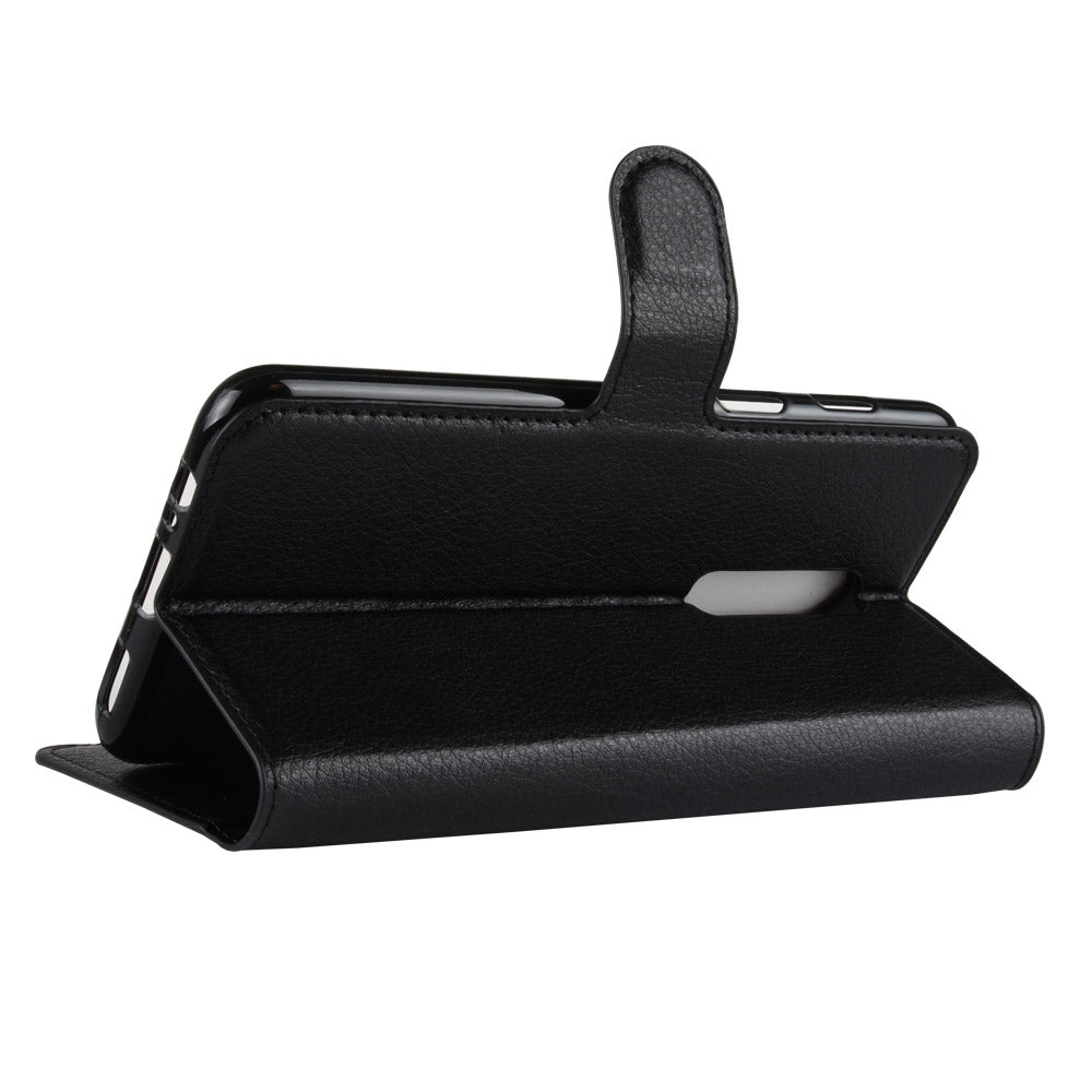 Litchi Skin Leather Stand Cover with Card Slots for OnePlus 6 Cell Phone Case Shell