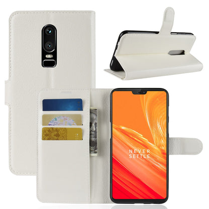 Litchi Skin Leather Stand Cover with Card Slots for OnePlus 6 Cell Phone Case Shell