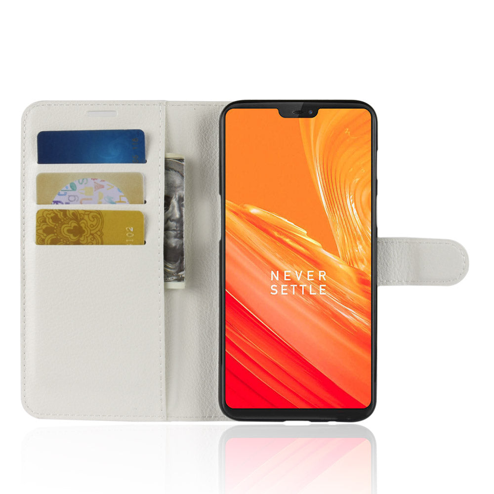 Litchi Skin Leather Stand Cover with Card Slots for OnePlus 6 Cell Phone Case Shell