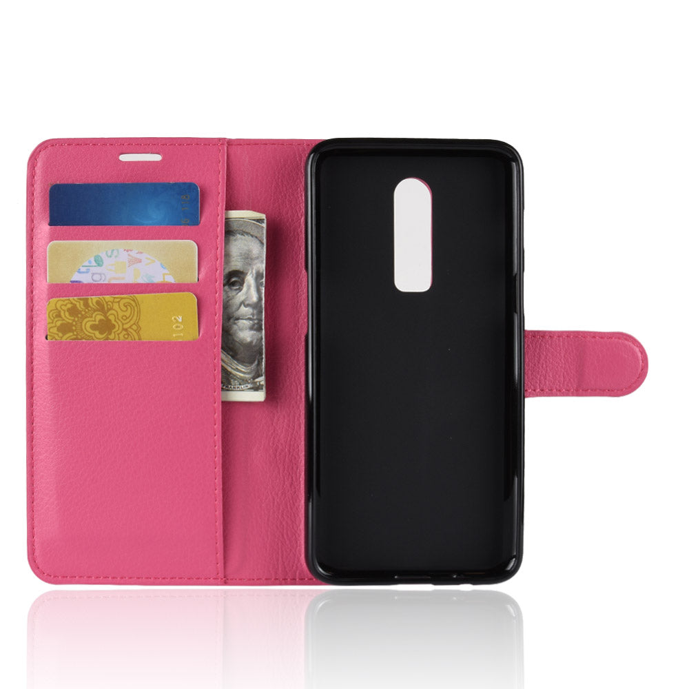 Litchi Skin Leather Stand Cover with Card Slots for OnePlus 6 Cell Phone Case Shell