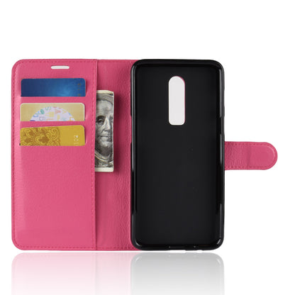 Litchi Skin Leather Stand Cover with Card Slots for OnePlus 6 Cell Phone Case Shell