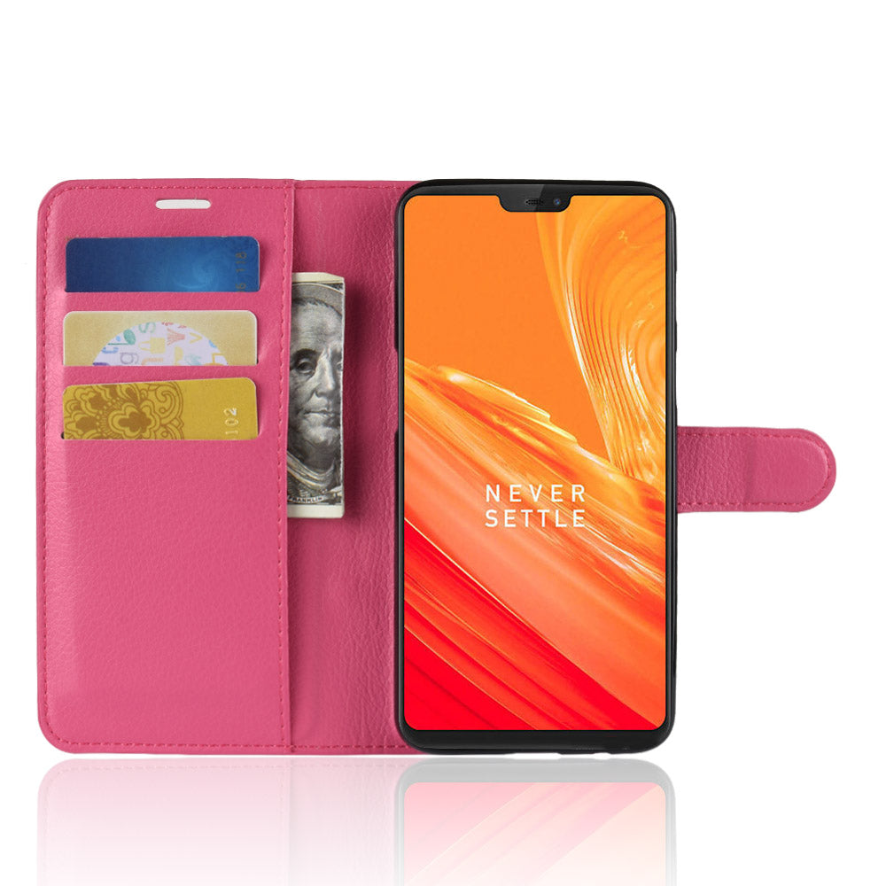 Litchi Skin Leather Stand Cover with Card Slots for OnePlus 6 Cell Phone Case Shell