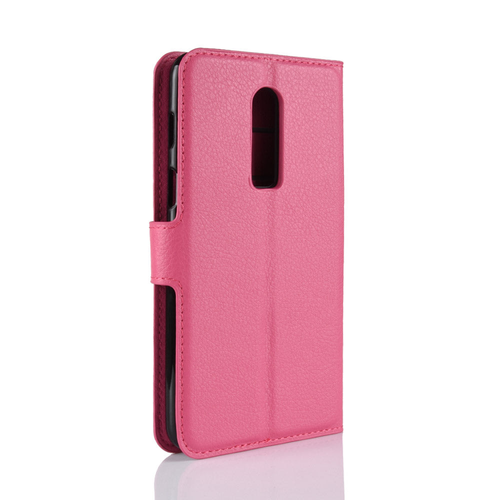 Litchi Skin Leather Stand Cover with Card Slots for OnePlus 6 Cell Phone Case Shell
