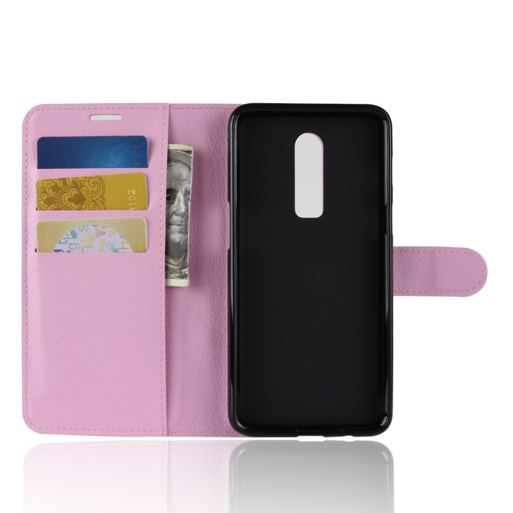 Litchi Skin Leather Stand Cover with Card Slots for OnePlus 6 Cell Phone Case Shell