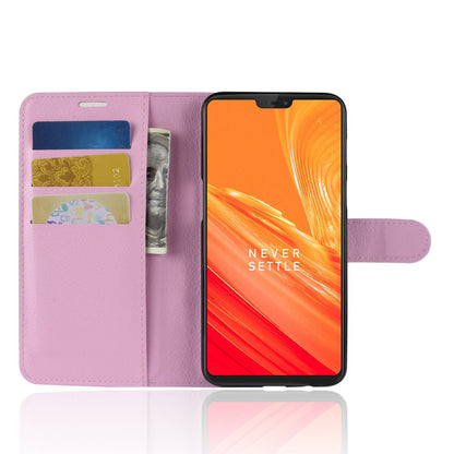 Litchi Skin Leather Stand Cover with Card Slots for OnePlus 6 Cell Phone Case Shell