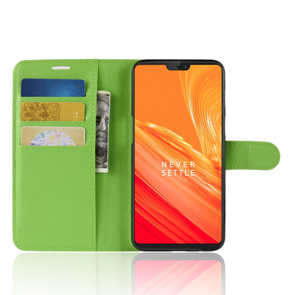Litchi Skin Leather Stand Cover with Card Slots for OnePlus 6 Cell Phone Case Shell