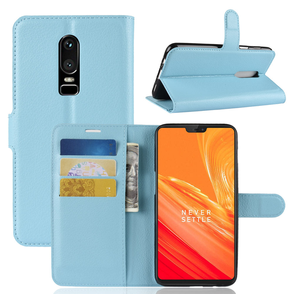 Litchi Skin Leather Stand Cover with Card Slots for OnePlus 6 Cell Phone Case Shell