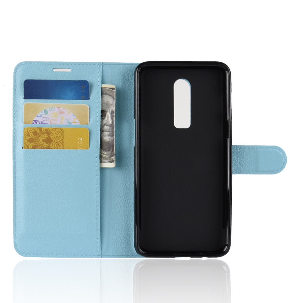 Litchi Skin Leather Stand Cover with Card Slots for OnePlus 6 Cell Phone Case Shell