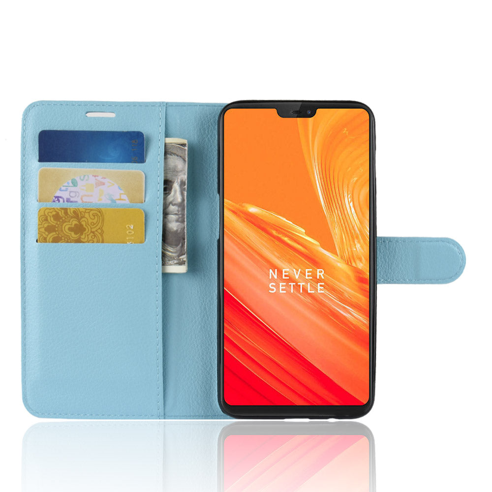 Litchi Skin Leather Stand Cover with Card Slots for OnePlus 6 Cell Phone Case Shell