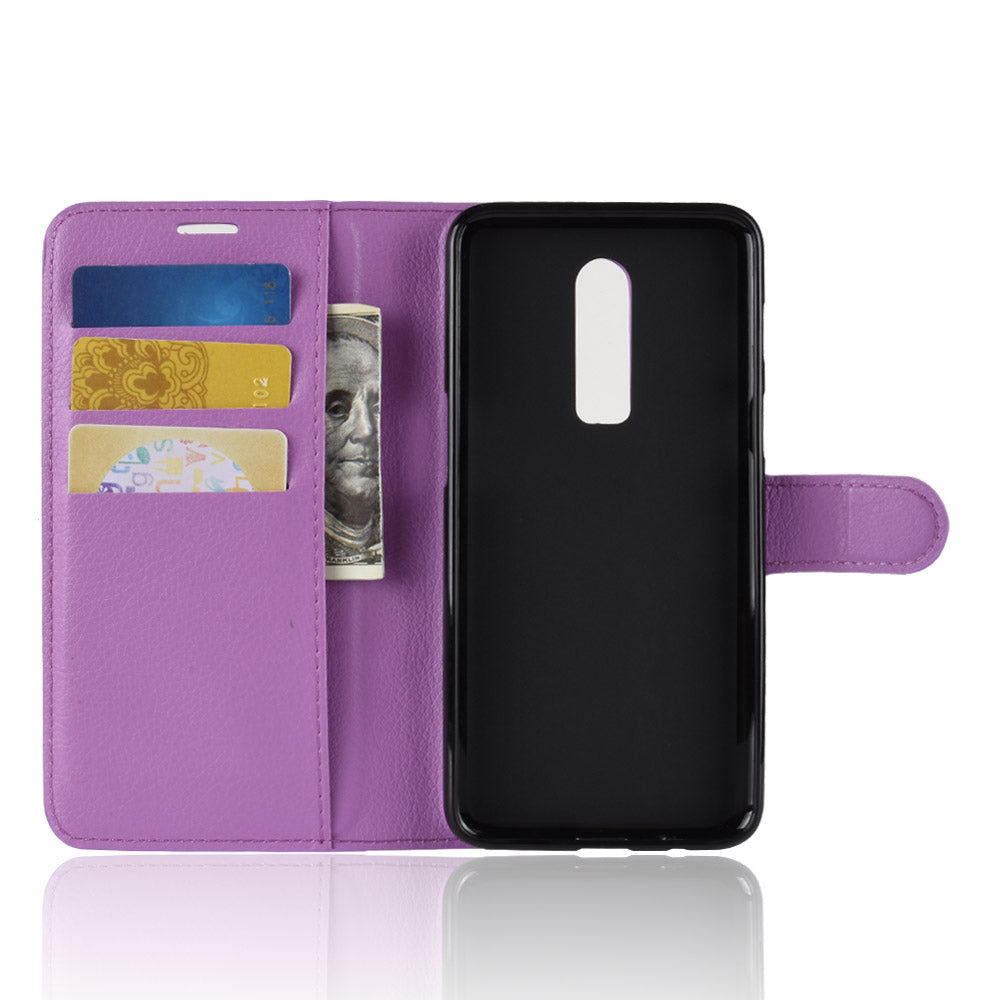 Litchi Skin Leather Stand Cover with Card Slots for OnePlus 6 Cell Phone Case Shell