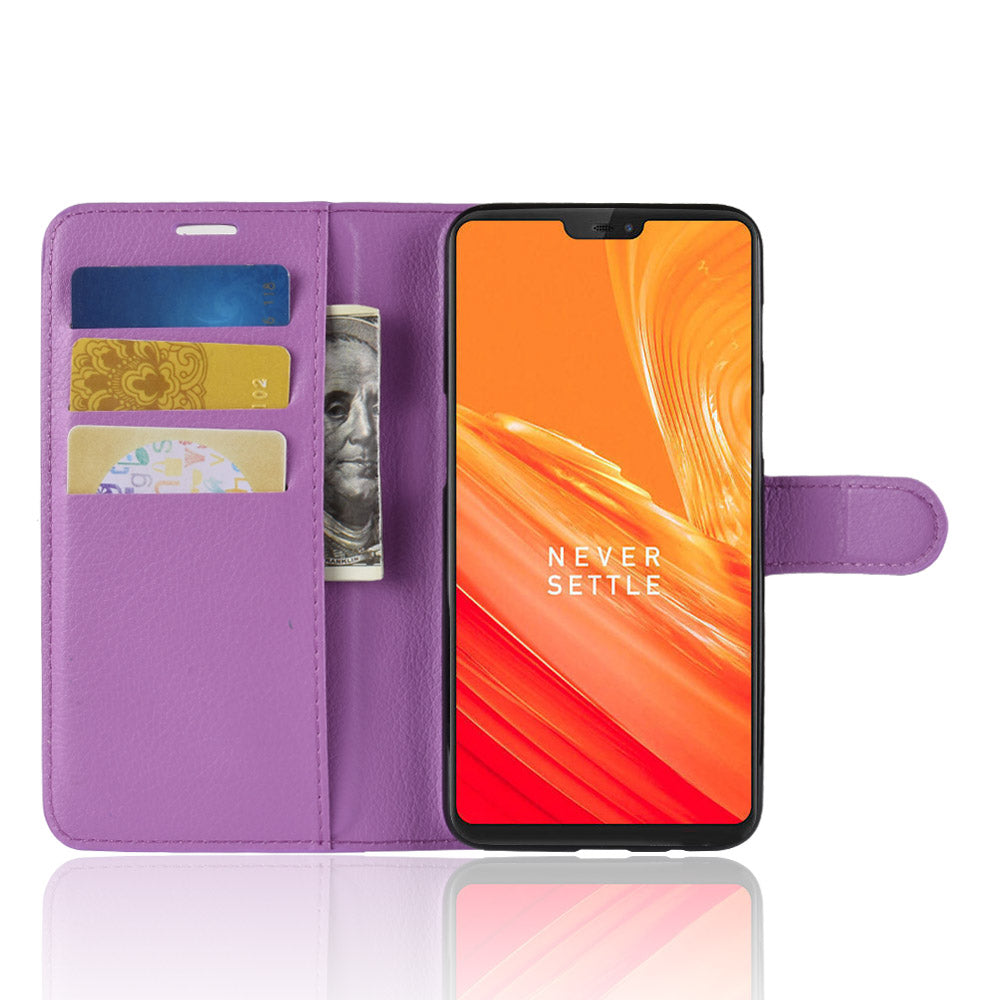 Litchi Skin Leather Stand Cover with Card Slots for OnePlus 6 Cell Phone Case Shell