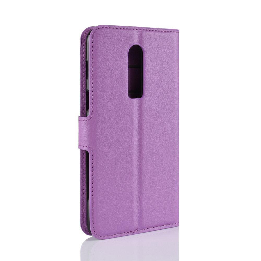 Litchi Skin Leather Stand Cover with Card Slots for OnePlus 6 Cell Phone Case Shell