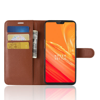 Litchi Skin Leather Stand Cover with Card Slots for OnePlus 6 Cell Phone Case Shell