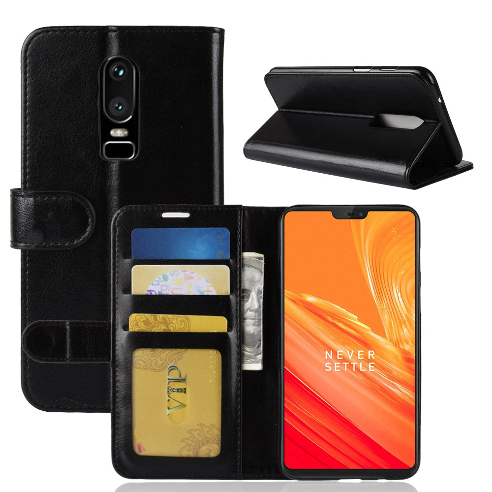 Crazy Horse Magnetic Stand Wallet Leather Mobile Phone Case for OnePlus 6