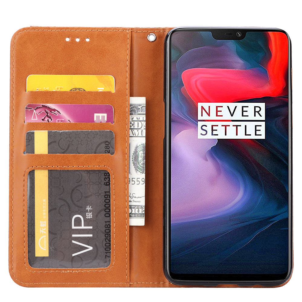PU Leather Auto-absorbed Stand Wallet Phone Case for OnePlus 6