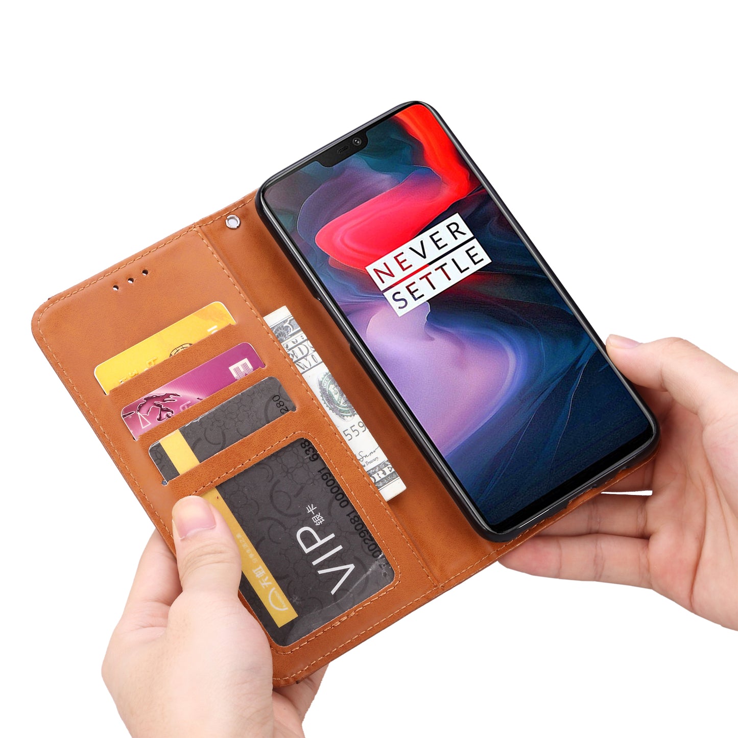 PU Leather Auto-absorbed Stand Wallet Phone Case for OnePlus 6