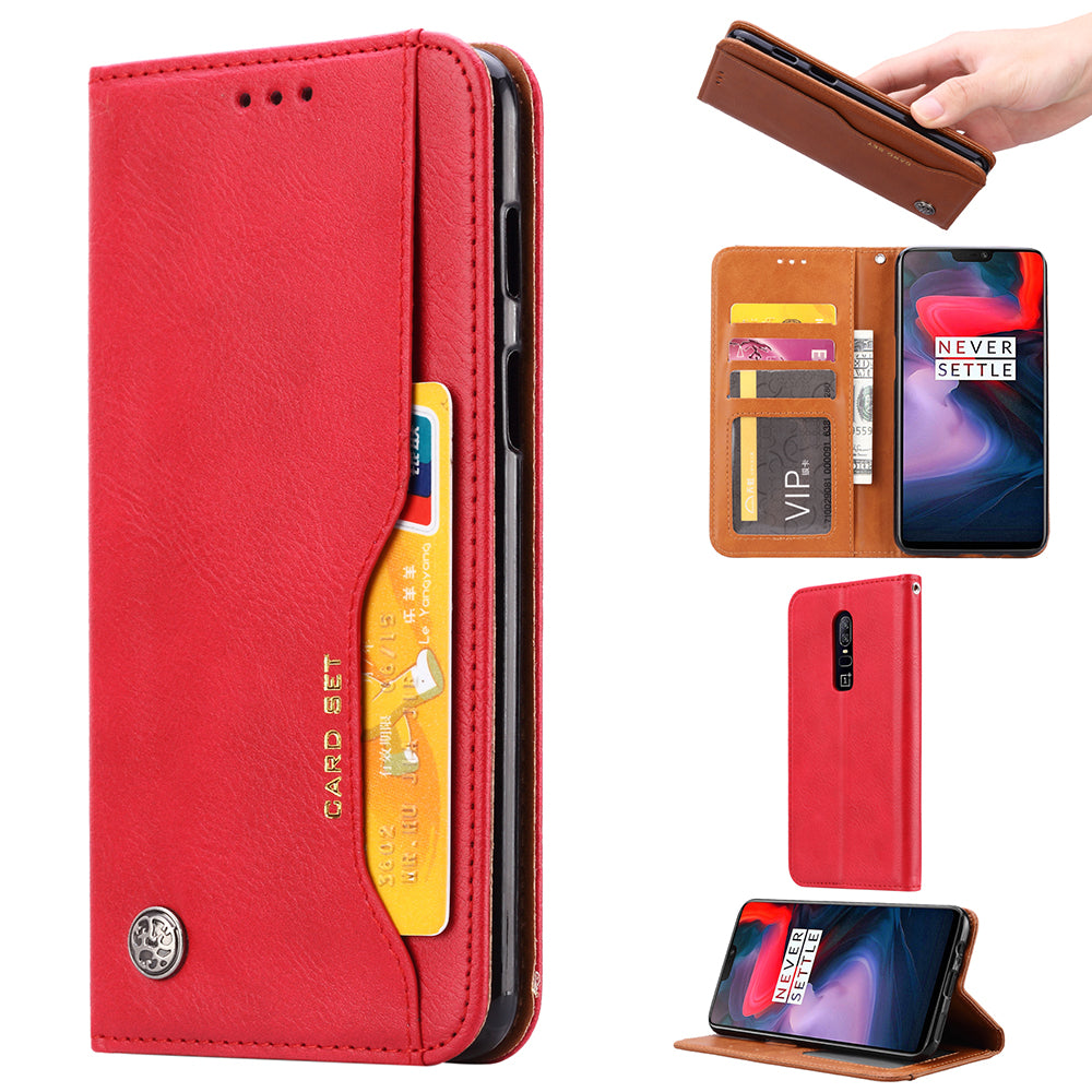 PU Leather Auto-absorbed Stand Wallet Phone Case for OnePlus 6