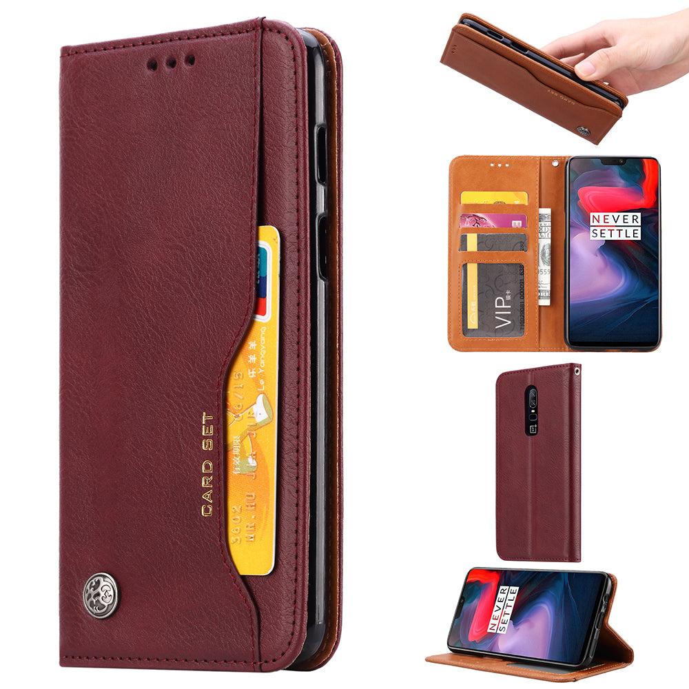 PU Leather Auto-absorbed Stand Wallet Phone Case for OnePlus 6