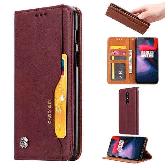 PU Leather Auto-absorbed Stand Wallet Phone Case for OnePlus 6