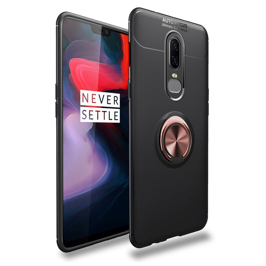 Finger Ring Kickstand TPU Mobile Shell for OnePlus 6 (Built-in Magnetic Metal Sheet)