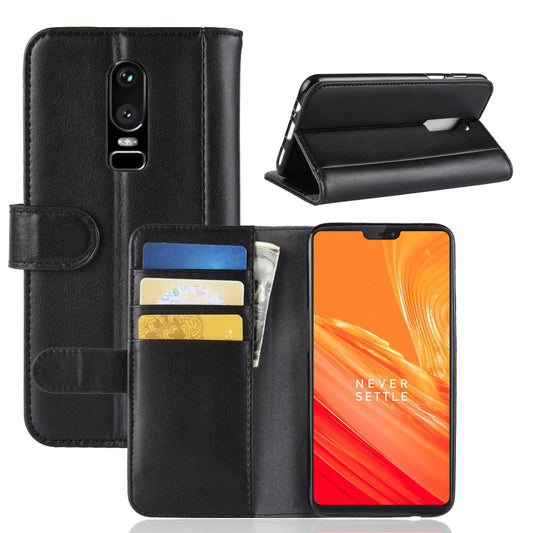 Genuine Leather Wallet Stand Mobile Phone Cover for OnePlus 6