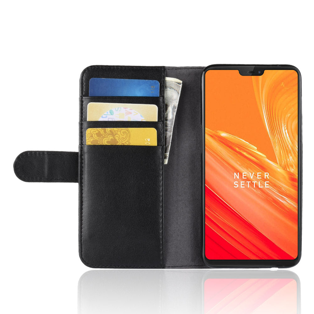 Genuine Leather Wallet Stand Mobile Phone Cover for OnePlus 6