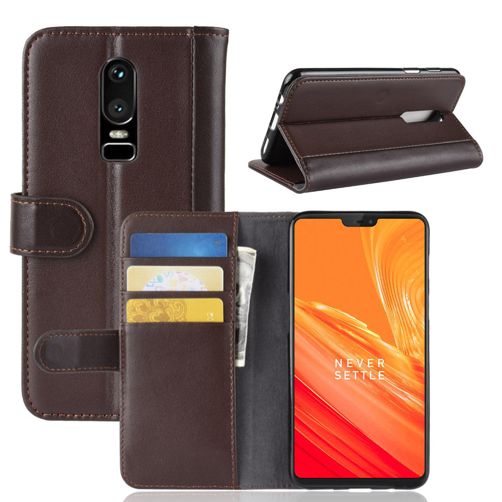 Genuine Leather Wallet Stand Mobile Phone Cover for OnePlus 6