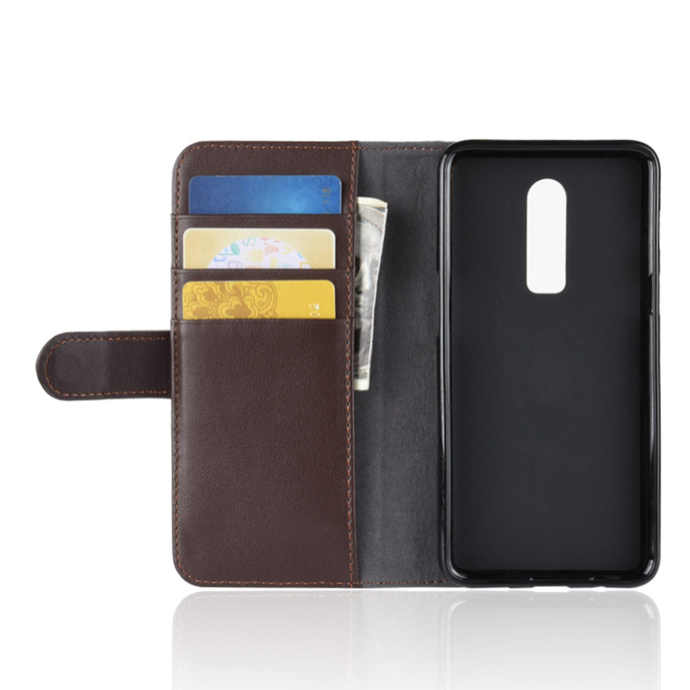 Genuine Leather Wallet Stand Mobile Phone Cover for OnePlus 6