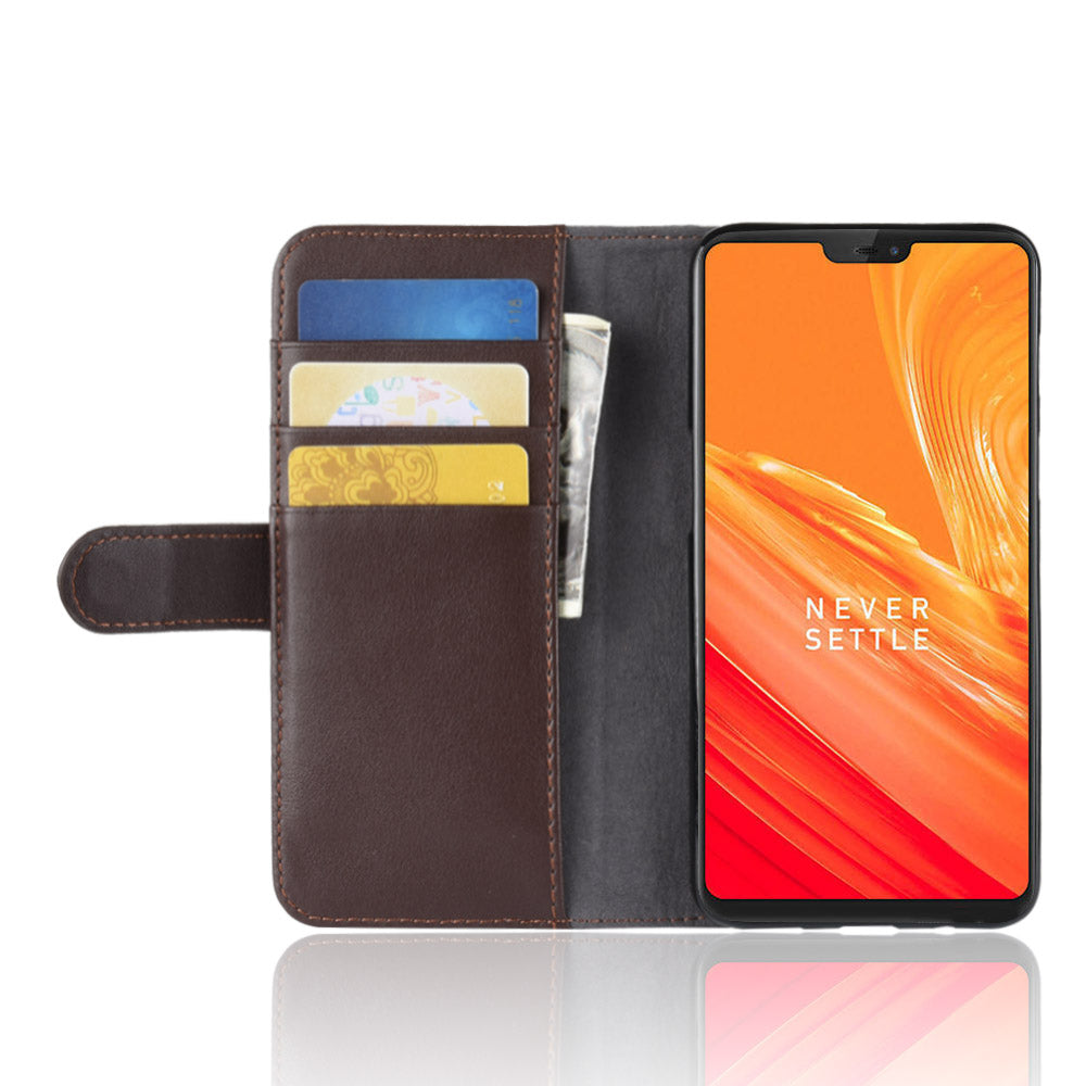 Genuine Leather Wallet Stand Mobile Phone Cover for OnePlus 6