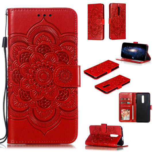 Imprint Mandala Flower Leather Wallet Case for OnePlus 7 Pro