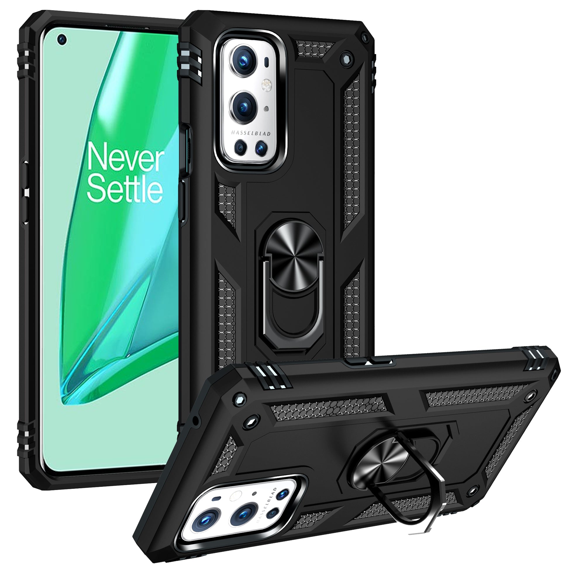 Dual Layer Tank Armor Hybrid Shockproof Soft TPU + Tough PC Back Cover with Kickstand Ring for OnePlus 9 Pro