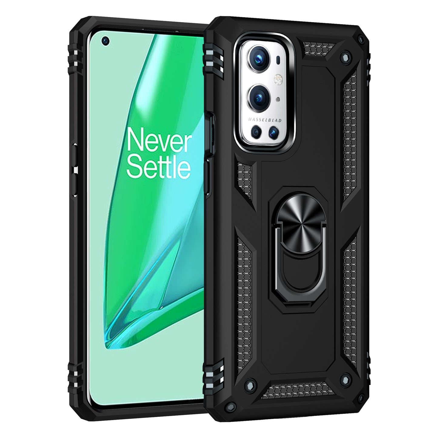 Dual Layer Tank Armor Hybrid Shockproof Soft TPU + Tough PC Back Cover with Kickstand Ring for OnePlus 9 Pro