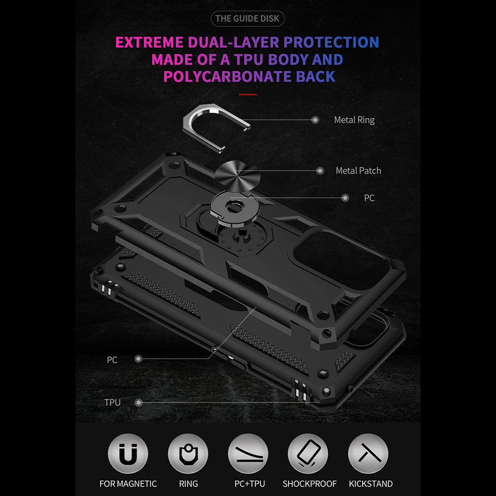 Dual Layer Tank Armor Hybrid Shockproof Soft TPU + Tough PC Back Cover with Kickstand Ring for OnePlus 9 Pro