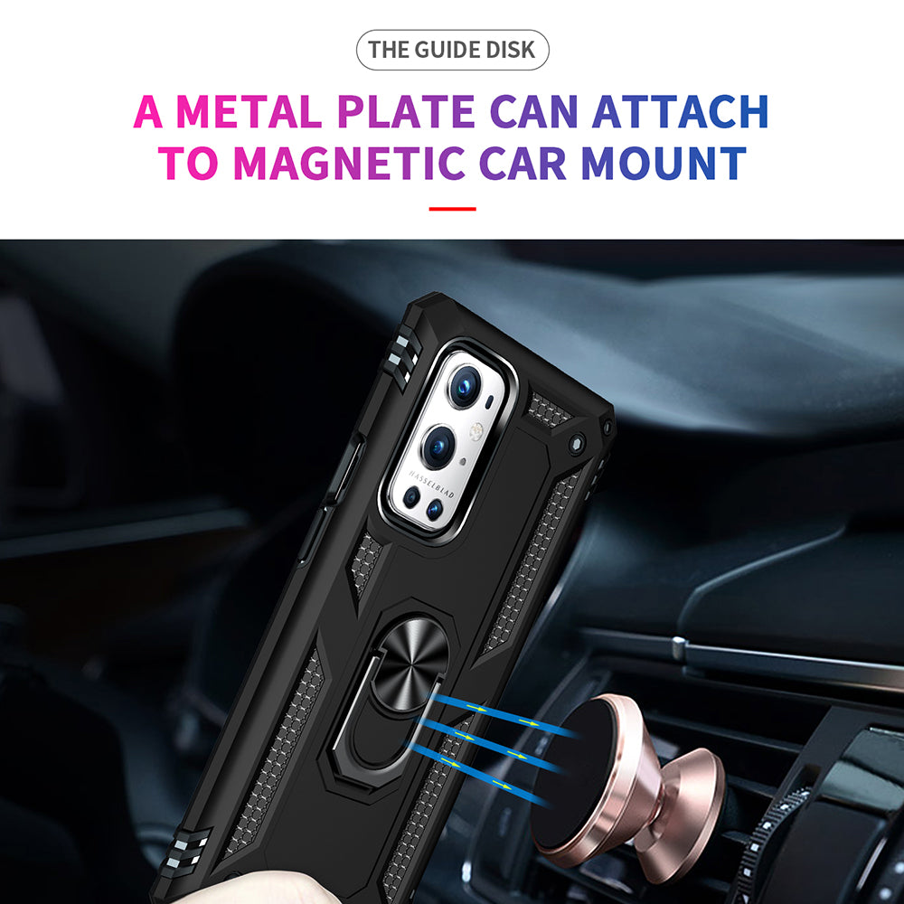 Dual Layer Tank Armor Hybrid Shockproof Soft TPU + Tough PC Back Cover with Kickstand Ring for OnePlus 9 Pro