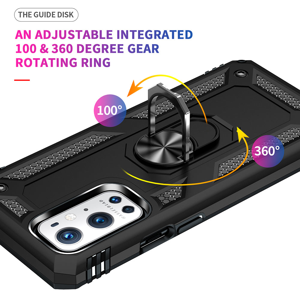 Dual Layer Tank Armor Hybrid Shockproof Soft TPU + Tough PC Back Cover with Kickstand Ring for OnePlus 9 Pro